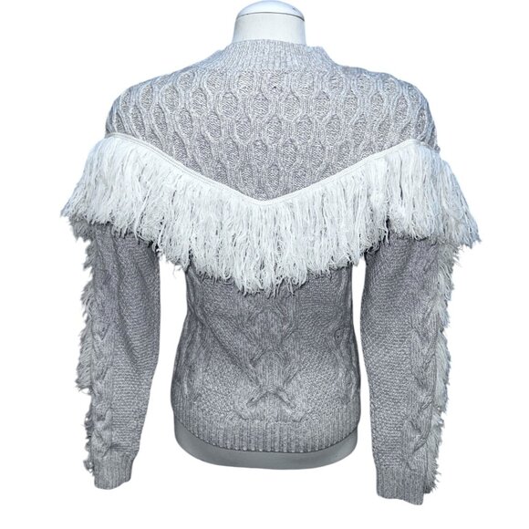 Amur Ulla Fringe Merino Wool Cable Knit Sweater With Fringe Detail Beige Sz Medi - Picture 3 of 15